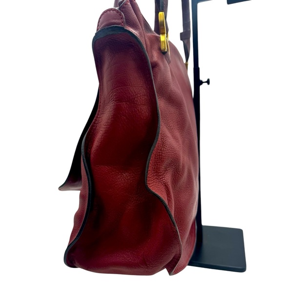 Auth Chloe Large Red Leather Marcie Double Satchel Dual Brown Top Handles Pursea - Picture 5 of 15